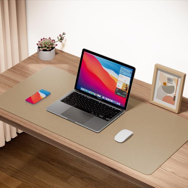Boutilon Leather Desk Pad 30" x14",Non-Slip Mouse Pad,Office Desk Mat,Waterprooft PU Leather Desk Blotter,Desk Pad Protector,Desk Writing Pad for Home Office Decor (M-Beige) - Image 2