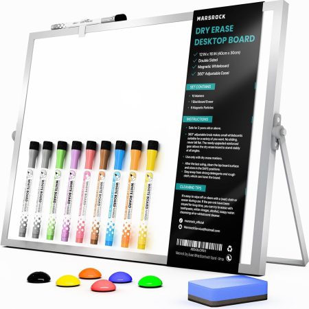 Dry Erase White Board with Stand,Double-Sided Weekly Whiteboard 12"x16", 10 Markers, 6 Magnets, 1 Eraser, Portable Desktop Whiteboard for Planning,Weekly Schedule Board for School for Home
