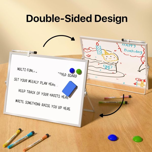 Dry Erase White Board with Stand,Double-Sided Weekly Whiteboard 12"x16", 10 Markers, 6 Magnets, 1 Eraser, Portable Desktop Whiteboard for Planning,Weekly Schedule Board for School for Home - Image 2