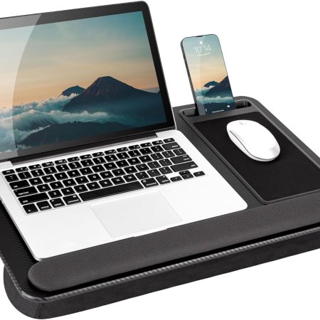 LAPGEAR Home Office Pro Lap Desk with Wrist Rest, Mouse Pad, and Phone Holder - Black Carbon - Fits up to 15.6 Inch Laptops - Style No. 91598